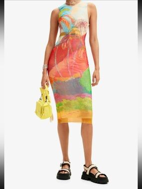 Desigual Tropical Mesh Midi Dress , Size M